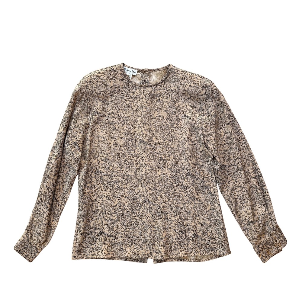 Christian Dior Silk Paisley Print Long Sleeve Button Back Blouse Women's‎ Size 4